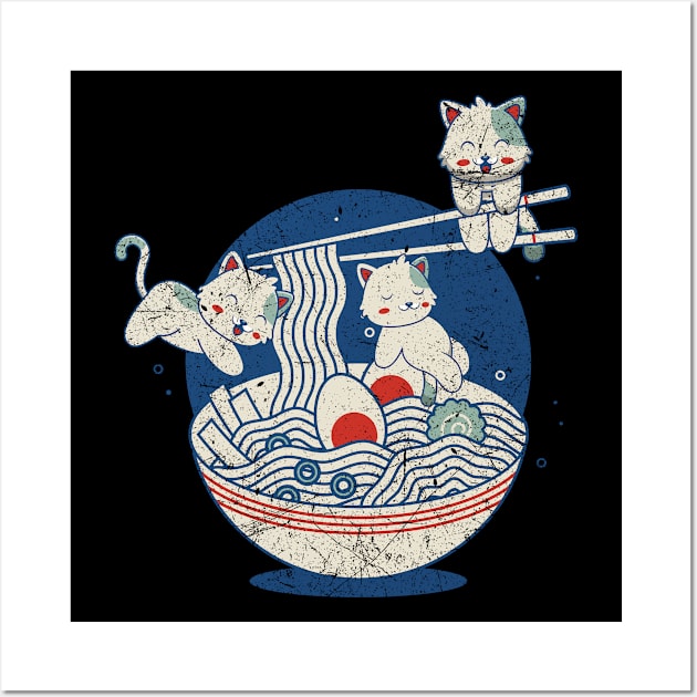 Kawaii Cats Ramen Noodles Bowl Wall Art by MintaApparel